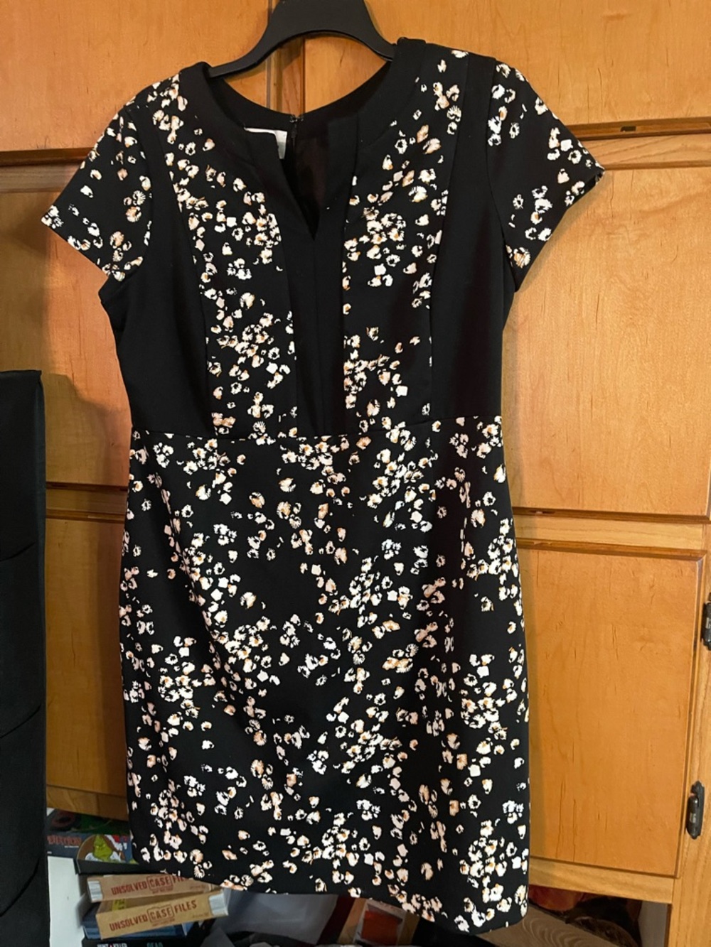 Simply Emma Black Mini Dress with Cream and Tan Floral Spots